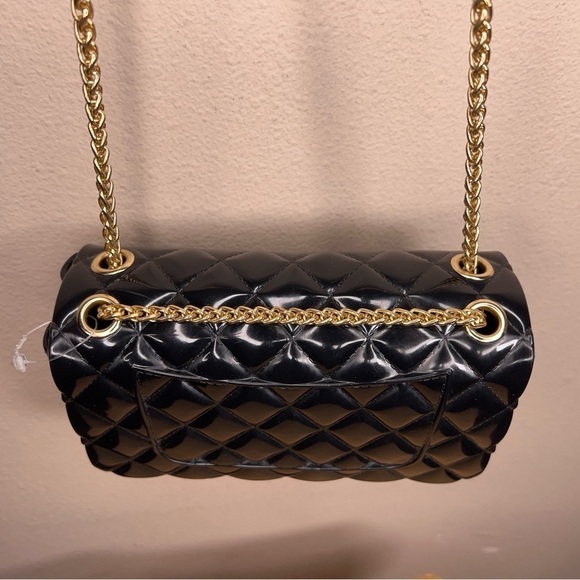 SMALL BLACK GOLD JELLY PURSE SMALL GOTH GLAM QUILTED LOOK - Picture 5 of 15